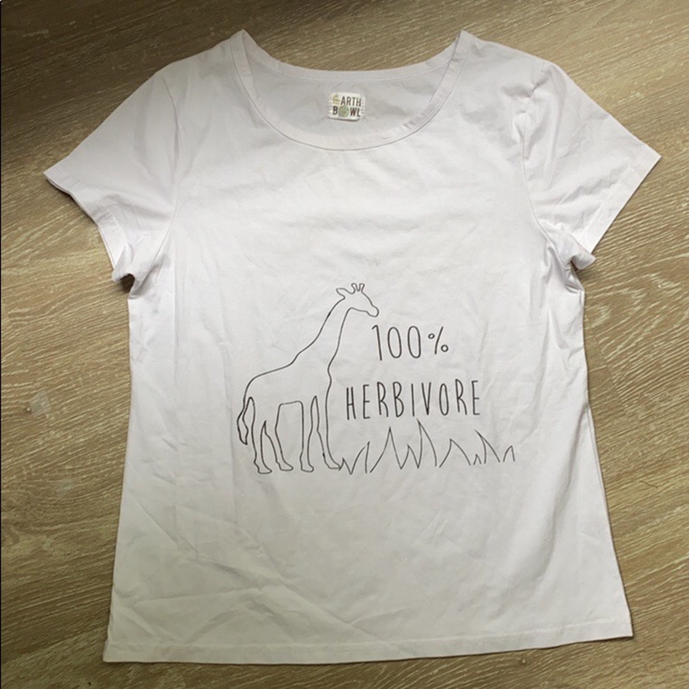 Vegan Giraffe Herbivore Print White T-shirt Womens Size Medium